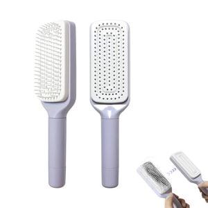 Catzon Self Cleaning Hair Brush Anti-Static for Effortless Hair Removal-Purple