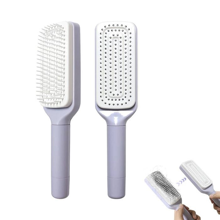 Catzon Self Cleaning Hair Brush Anti-Static for Effortless Hair Removal-Purple