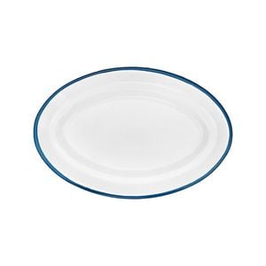 Urban Style Enamelware 30cm Oval Tray w/ Blue Rim - White