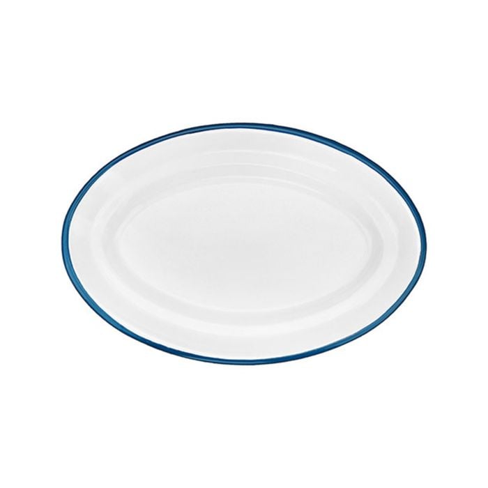 Urban Style Enamelware 30cm Oval Tray w/ Blue Rim - White