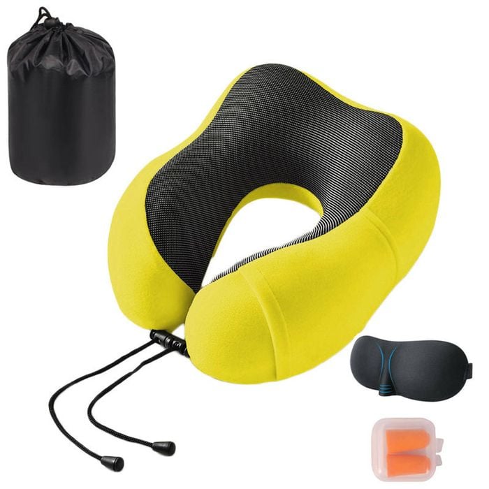 Catzon Travel Neck Pillow Premium Memory Foam-Bright Yellow