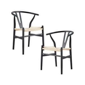 Anemone  Set of 2 Wishbone Dining Chair Beech Timber Replica Hans Wenger - Black
