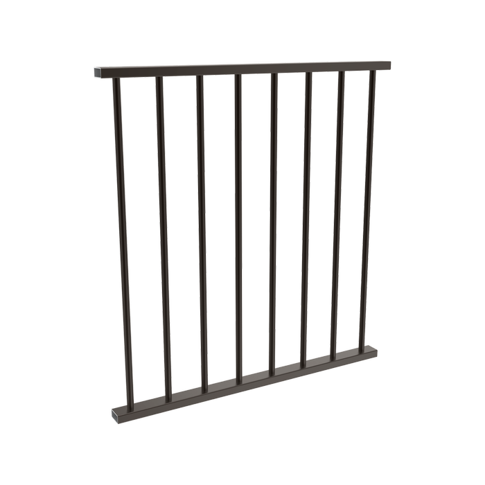 ProtectorAl 0350 – 900 mm W x 950 mm H Black Aluminium Flat Top Round Picket Balustrade Panel - 350-900mm Black