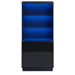 Ufurniture 160cm LED Display Cabinet with Human Body Sensor and Adjustable Shelves Glass Doors, Black