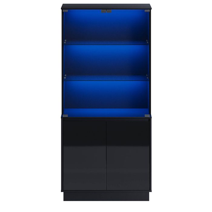 Ufurniture 160cm LED Display Cabinet with Human Body Sensor and Adjustable Shelves Glass Doors, Black