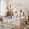 Oikiture King Single House Bed Kids Wooden Bed Frame Natural