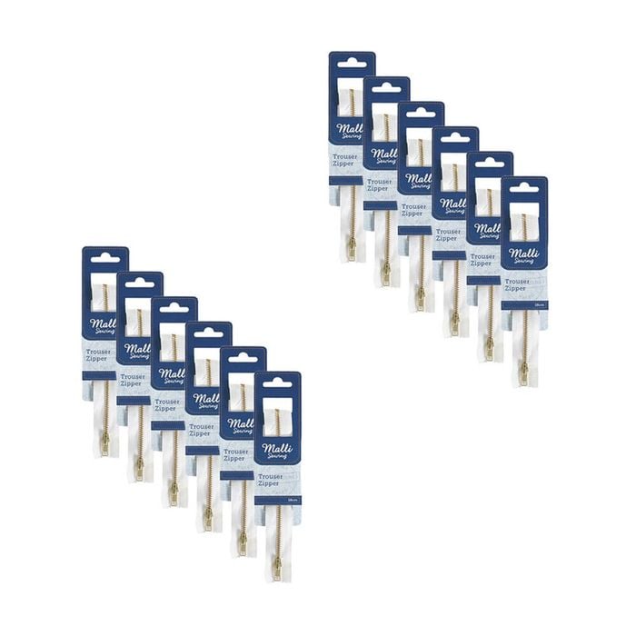 12pk Malli Sewing Metal Trouser Durable Replacement Garment Zipper 18cm Assorted