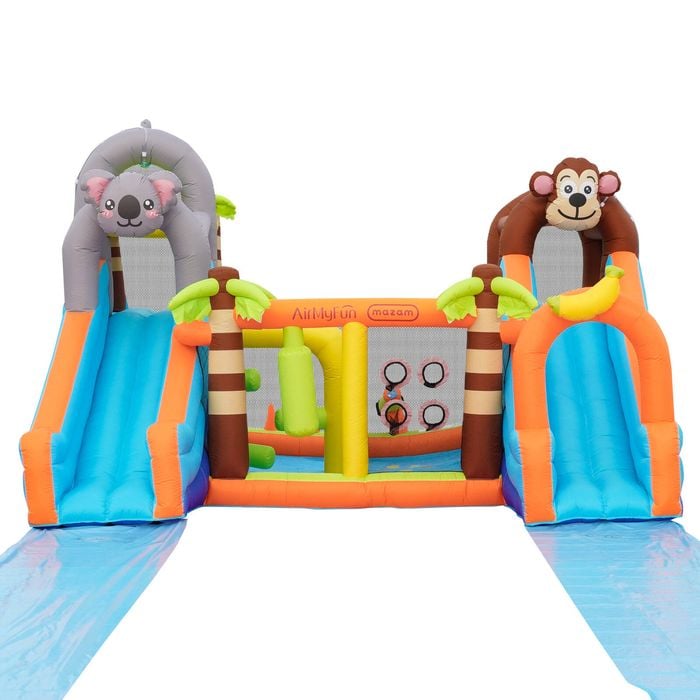 AirMyFun Inflatable Castle 12 Play Zones Dual 5M Water Slide Animal Theme