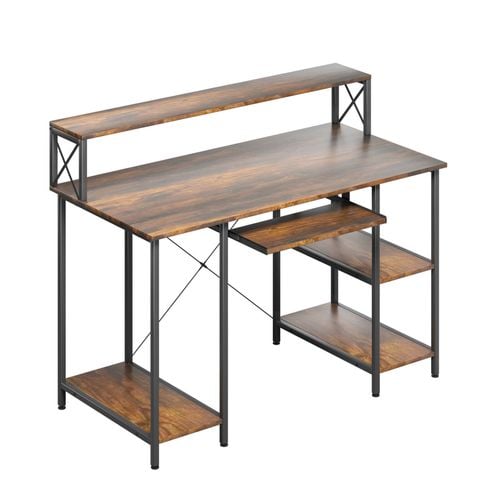 Levede 120x60x93cm Computer Desk with Storage Shelves Metal Frame Brown