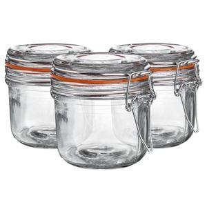 Argon Tableware Glass Storage Jars - 200ml/6.7oz - Set Of 6 - 4 Colour Seals Airtight Kitchen Storage Container Preserving Jar