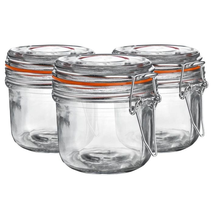 Argon Tableware Glass Storage Jars - 200ml/6.7oz - Set Of 6 - 4 Colour Seals Airtight Kitchen Storage Container Preserving Jar