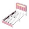 Ufurniture King Single Bed Frame with Hidden Storage and LED Headboard & 2 Drawers Pink