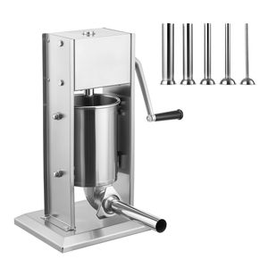 Vevor 7 Lbs Manual Sausage Stuffer Silver Vertical Dual Speed Stainless Steel Filler With 5 Filling Tubes