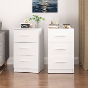Ufurniture Set of 2 Bedside Table 3 Drawers Nightstand Bedroom Storage Cabinet 66cm Side Table White