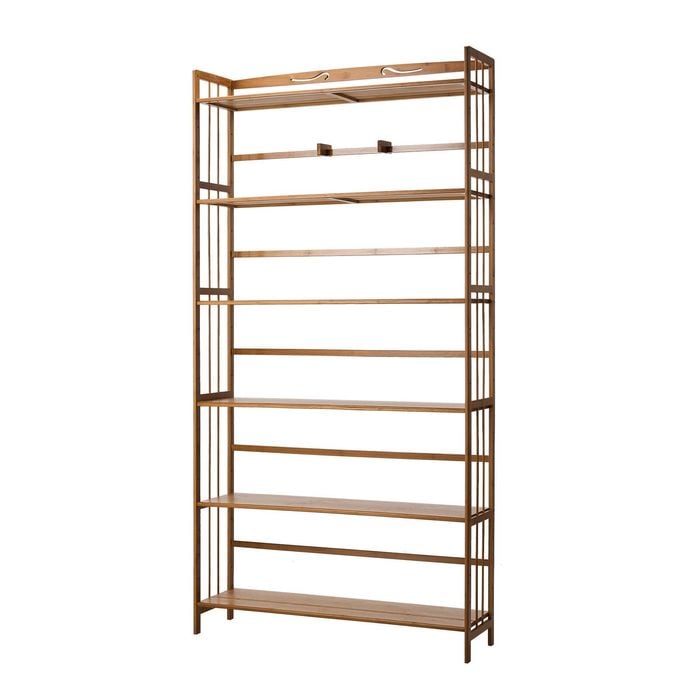 Oikiture 6-tier Bamboo Bookshelf Bookcase Adjustable Display Shelf Storage Rack