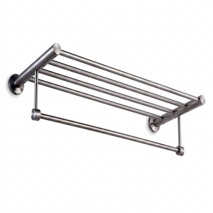 P&p Silver Stainless Steel Towel Rack Wall Mounted Bathroom Rail Holder Storage Unit