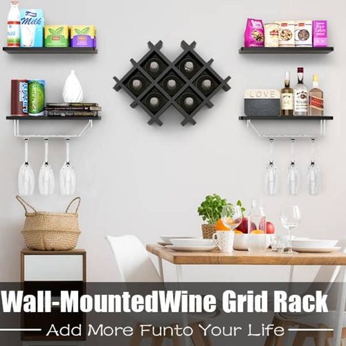 Costway Wall Mounted 7 Bottle Wine Rack w 2 Wine Glass Rack Shelf Bistro Bar Bunnings Australia