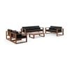 Santorini 3+2+1+1 Outdoor Aluminium Lounge Set Teak Look With Coffee Table & Denim Grey Cushions