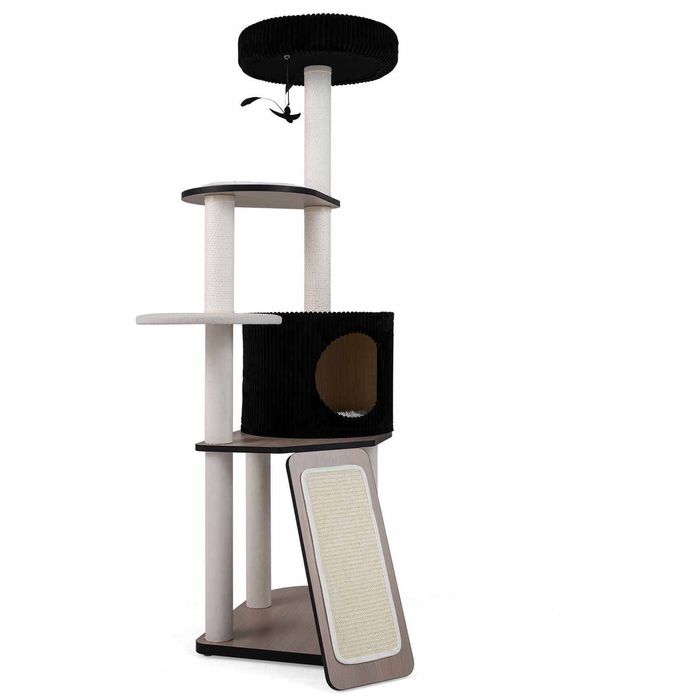 Costway 155 CM Large Cat Tower Pet Activity Condo Plush Perch Ramp