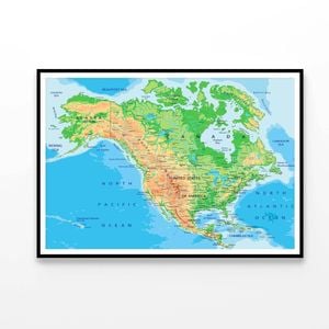 High Detailed North America Physical Map  Print 100% Australian Made 90x60cm  (Poster)