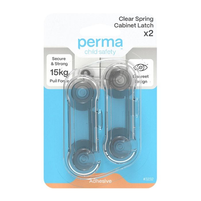 Perma Child Safety Clear Spring Cabinet Latches - 2 Pack