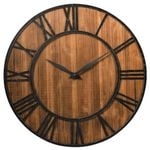 Costway Wooden Round Wall Clock Silent No-Ticking Clock Decor Brown