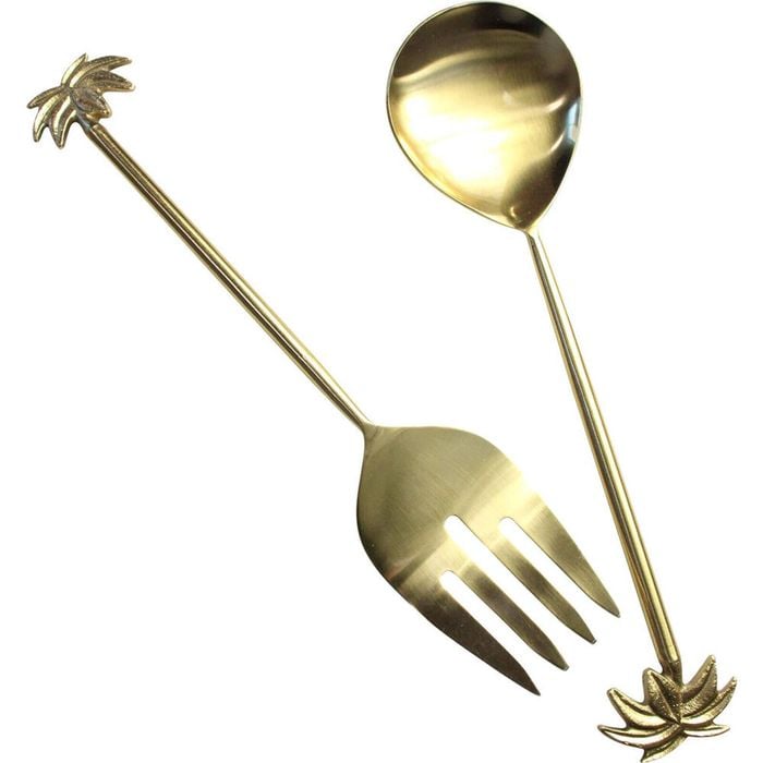 2pc LVD Stainless Steel/Brass Palm Tree Salad Server Classic Set 27cm Gold