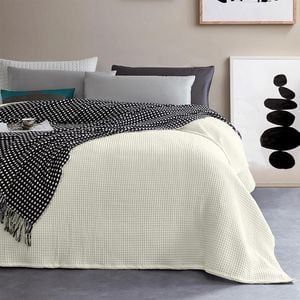 CottonMore 100% Cotton 350gsm Cream/Offwhite Large Chunky Waffle Blanket - King