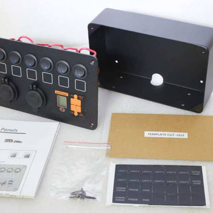 12V DC Power Panel Dual Battery Voltmeter 2X USB & 2X Ciga 6 Ways Surface Mount