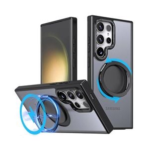 Magnetic MagSafe Phone Shockproof Case Ring Kickstand Stand Black Cover - For S25 Ultra