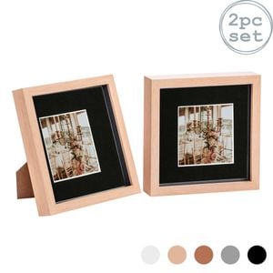 Nicola Spring Shadow Box Frames - 8 x 8" with 4 x 4" Mount - Light Wood - Pack of 2