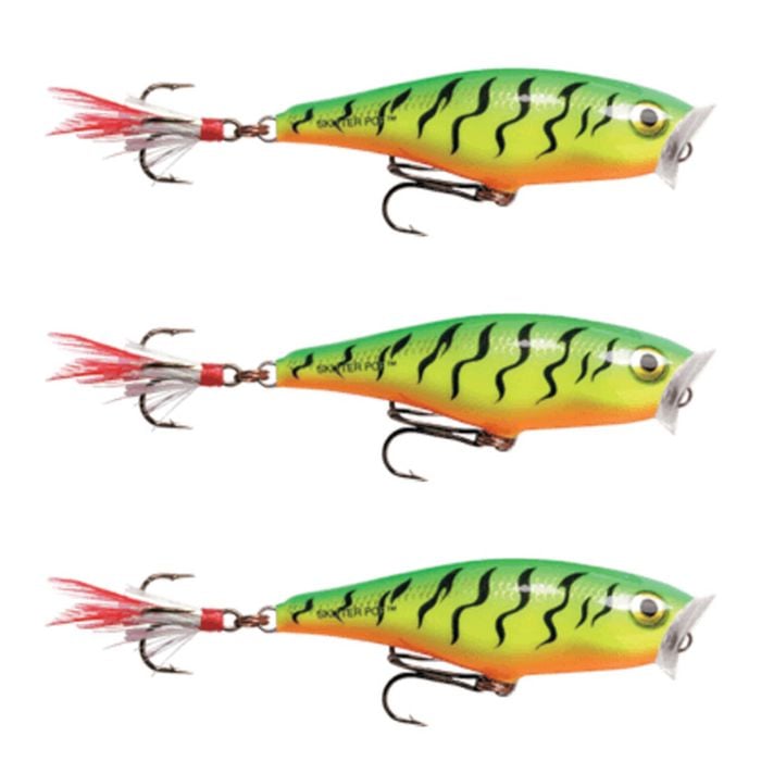3x Rapala 7cm Skitter Pop Topwater Popper Fishing Lures - Fire Tiger