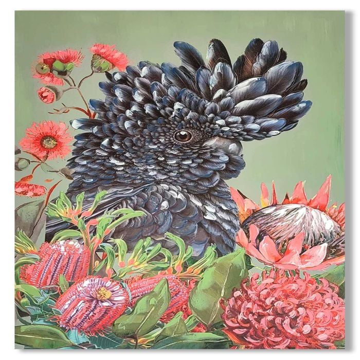 P&P Black Cockatoo Hand Painting Canvas For Bold Decorative Feature Walls