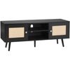 P&P Black Rattan TV Stand 55 Inch Boho Entertainment Unit Storage Cabinet