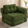 Advwin 3-in-1 Floor Folding Sofa Bed Convertible Sleeper Chair w/ L-Shape Pillow Single Corduroy Lazy Sofa Couch Green