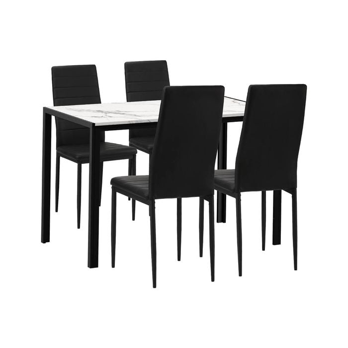 Oikiture 5PCS Rectangle 120cm Dining Table &Chairs Marble White&Black