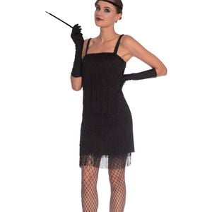 Classic Black Fringed 1920’s Plus Size Womens Flapper Costume - 16-18