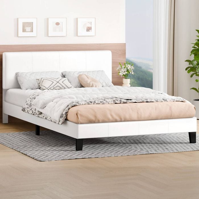 Alfordson Bed Frame Double Size Leather White