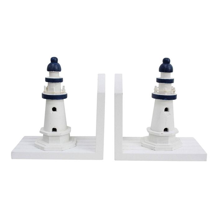 LVD 2pc Lighthouses 34cm Bookend MDF Book Holder - White