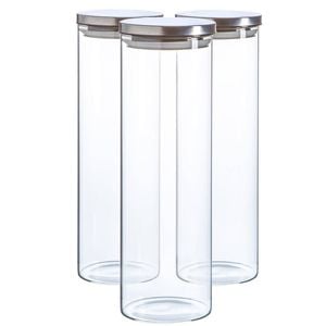Argon Tableware Glass Storage Jar - Silver Lid - 2 Litre - 3x Modern Round Scandi Organisation Container Glass Jar