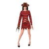 More Than Party Adult Killer Lady Costume Red Black Striped Dress w/Claw Glove