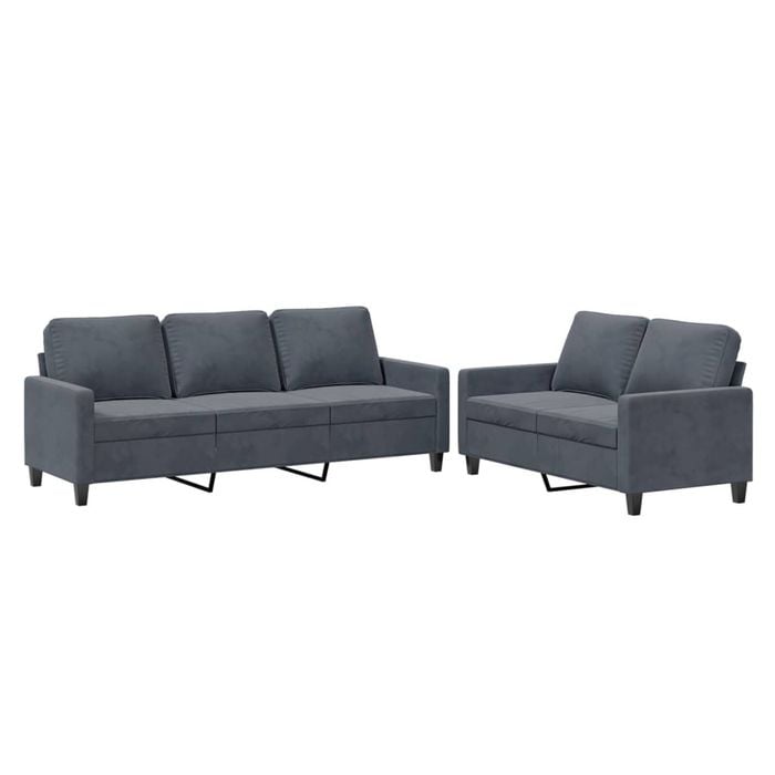 vidaXL Sofa Set with Cushions 2-Seater Sofa Couch 2 Piece Dark Grey Velvet