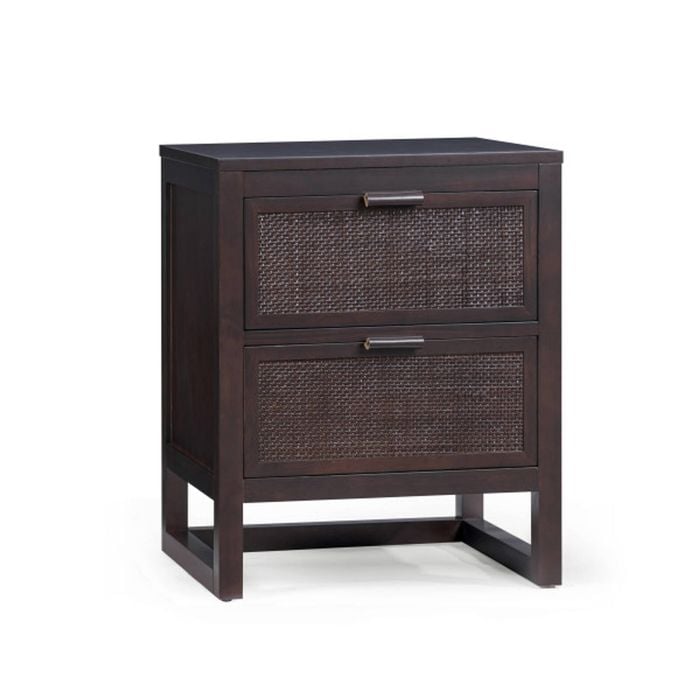 Teamson Home Hatteras Nightstand with 2 Rattan Inset Drawers, Espresso