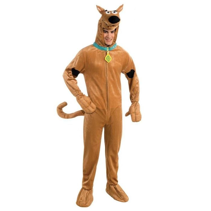 Scooby Doo Adult Halloween Costume Hooded Jumpsuit with Tail Paws Collar Shoe Covers, Standard