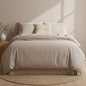 Park Avenue Egyptian Cotton Flannelette Quilt Cover Set Vntg Stripe Queen