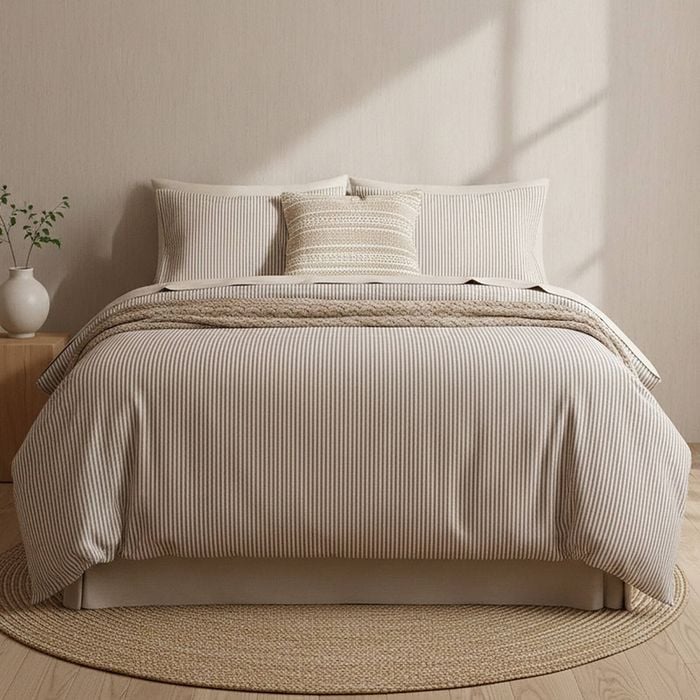 Park Avenue Egyptian Cotton Flannelette Quilt Cover Set Vntg Stripe Queen