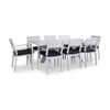 Tahitian 2.1m Aluminium Dining Table White With 8 Santorini Chairs & Denim Grey Cushions