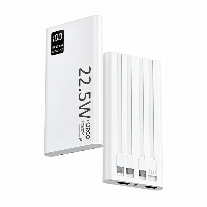 Veloreo Portable Charger 10,000mAh 22.5W Power Bank Fast Charge 16 15 14 Type C Lightning White