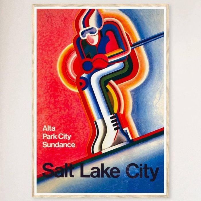Galrie Vintage Ski Poster of Salt Lake City Utah Classic American Art Décor, Wood Frame, A2 42 x 60cm (16 x 24inch)