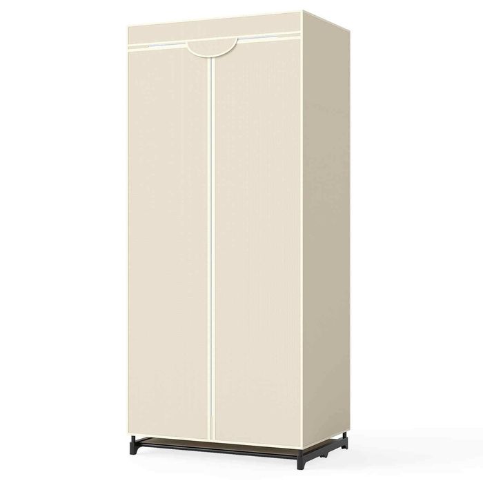 Costway Wardrobe Organizer Folding Fabric Cabinet Zippered-Beige